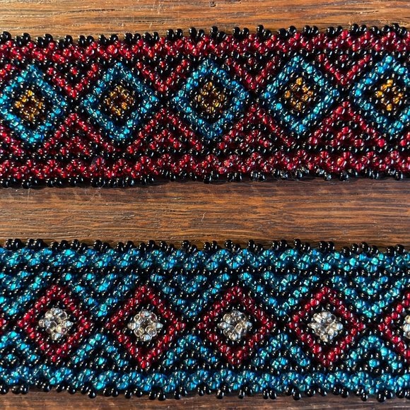 Handmade Red and Blue Beaded Guatemalan Bracelets - Picture 1 of 2